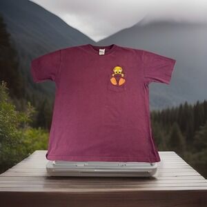 Vintage 1999 Warner Bros Tweety Bird Pocket T Shirt Size Medium 90s Maroon